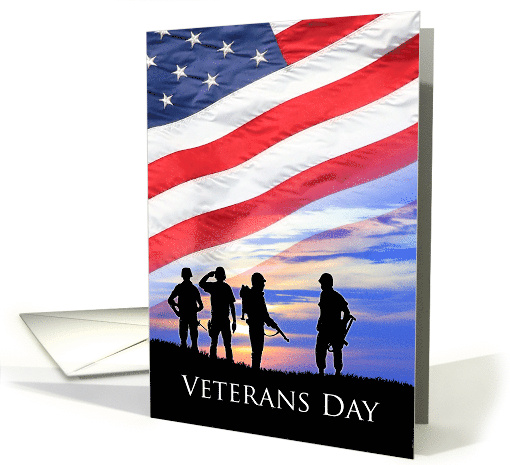 Veterans Day with American Flag and Soldier Silhouettes card (1165008)