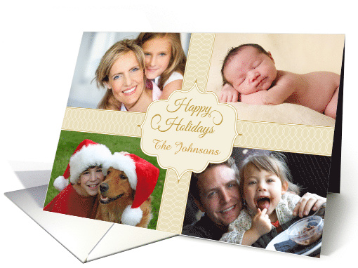 Happy Holidays Gold Prresent Wrapping -Custom Photo/Text card