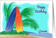 Surfboards and Beach Scene for Cousin Birthday card