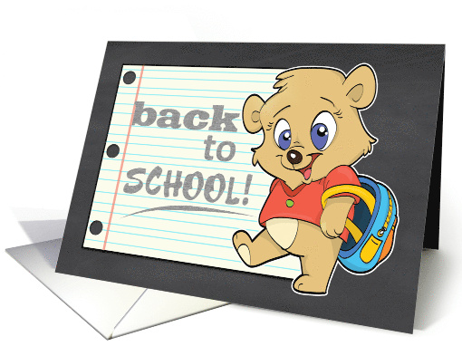Back to School with Cute Bear Cub with Backpack card (1225370)