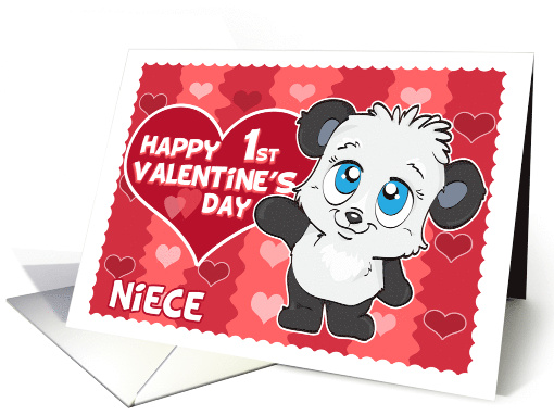 Happy 1st Valentines Day to Niece Cute Panda and Hearts card (1232800)