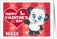 Happy 1st Valentines Day to Niece Cute Panda and Hearts card