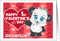 Happy 1st Valentines Day to my Grandson Cute Panda and Hearts card