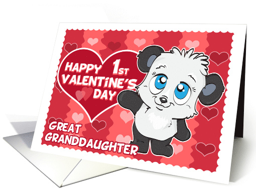 Happy 1st Valentines Day to Great Granddaughter Cute Panda Hearts card