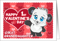 Happy 1st Valentines Day to Great Granddaughter Cute Panda Hearts card