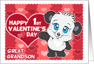 Happy 1st Valentines Day to Great Grandson Cute Panda and Hearts card