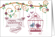 Happy Valentines Day to my Husband with Birds and Birdcage card