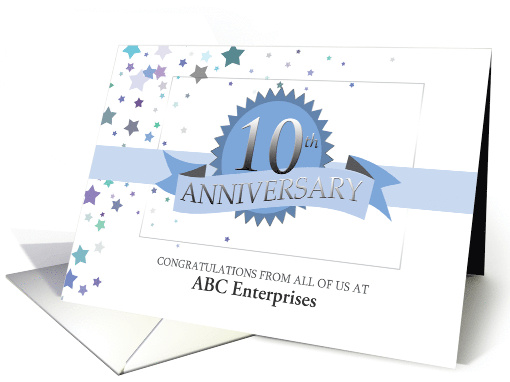 10th Business Employee Anniversary Custom Text Ribbon Award Stars card