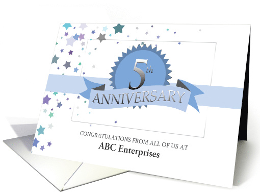 5th Business Employee Anniversary Custom Text Ribbon Award Stars card