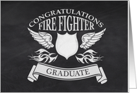 Congratulations Firefighter Graduate with Shield and Chalkboard design card