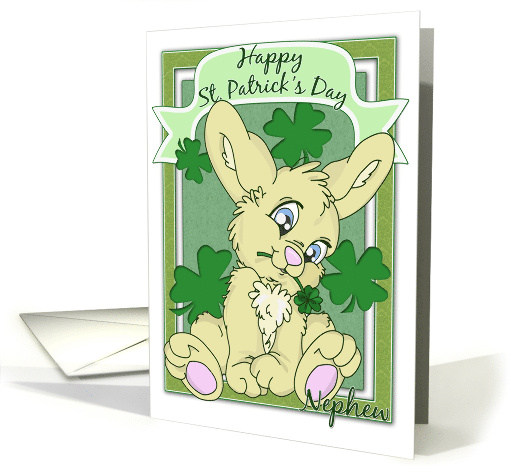 Happy St. Patrick's Day to Nephew with Cute Bunny and Clover card