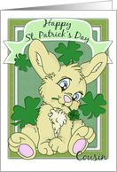 Happy St. Patrick’s Day to Cousin with Cute Bunny and Clovers card