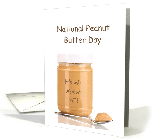 National Peanut Butter Day with Jar of Peanut Butter and Spoon card