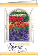 Welcome Spring! Window to Vibrant Tulip Garden card