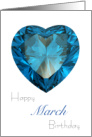 Happy March Birthday Aquamarine Heart Gemstone card