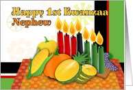 Happy 1st Kwanzaa to Nephew with Kinara Candle Holder Mat and Crops card