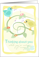 Thinking about you away at Summer Camp with Singing birdies card