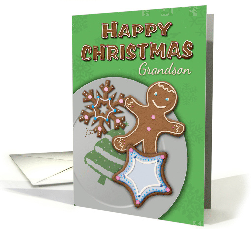 Happy Christmas Grandson with Gingerbread Cookies Plate card (1318292)