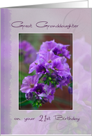 Happy 21st Birthday Great Granddaughter with Purple Flowers card