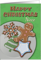 Happy Christmas Niece with Gingerbread Cookies Plate card