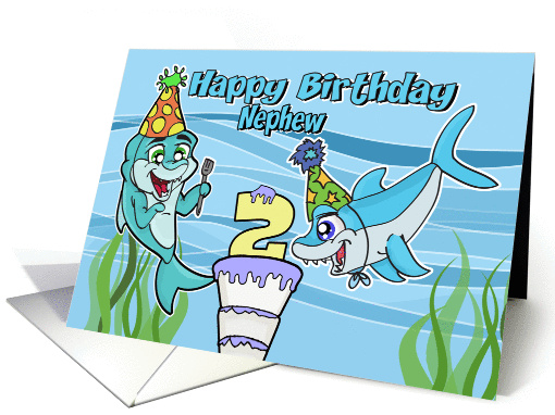 Nephew 2nd Birthday - Cute Sharks Birthday Cake/Party card (1330000)
