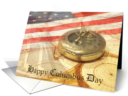 Columbus Day- World Map, Ship, Compass, American Flag Collage card