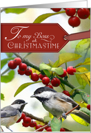 To my Boss at Christmastime with Chickadees in holly card