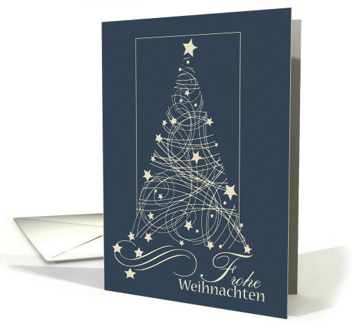 Frohe Weihnachten- German Merry Christmas- Swirls and Stars tree card