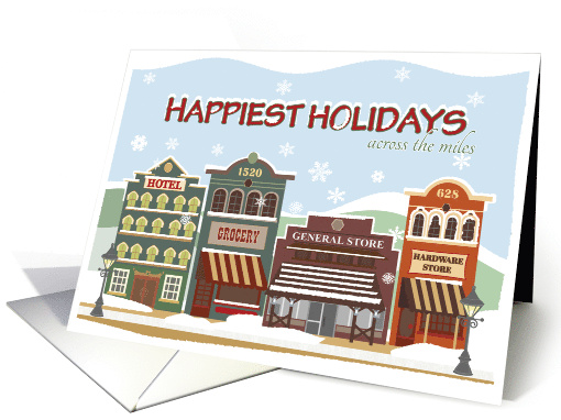 Old Time Town Illustration for Happiest Holidays Across the miles card