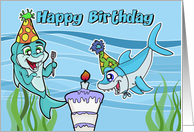 Happy Birthday- Fun Sharks in Birthday Hats card