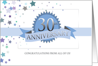 30th Business Anniversary Ribbon Award Stars card