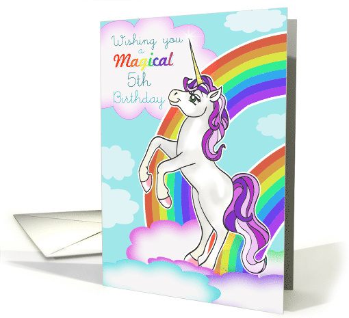 Unicorn and Rainbows Wishing you a Magical 5th Birthday card (1399710)