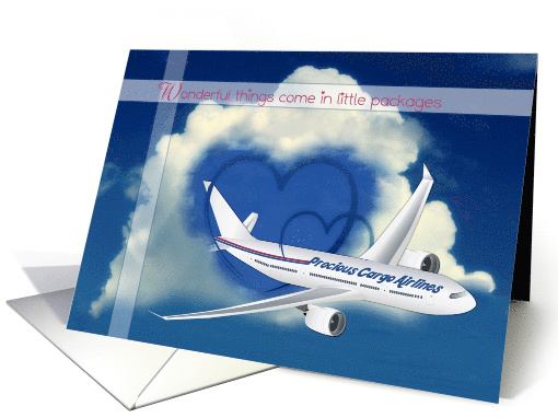 Airplane Day Card with Airplane Flying through hearts and clouds card