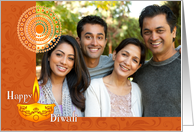 Happy Diwali Orange Oil Lamp Candle Custom Photo Card