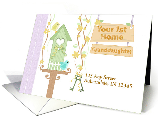 Your 1st Home Granddaughter with Birtdhouse and Custom Address card