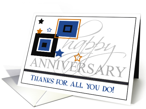 Employee Happy Anniversary Card with Blue Gold and Black colors card