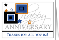 Employee Happy Anniversary Card with Blue Gold and Black colors card
