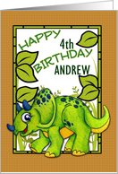 4th Birthday Card Custom Age and Name with Dinosaur card