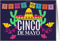 Cinco De Mayo Floral Card with Banners Sombrero and Cactus card