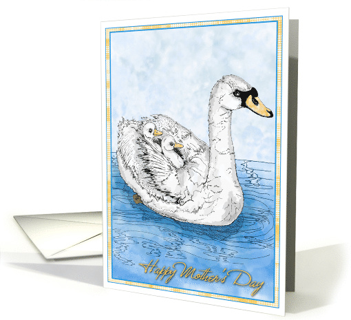 Mother Swan With Babies Ink drawing for Happy Mothers Day card