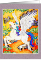 Happy Birthday with Rainbow Pegasus Colored Pencil Illustration card