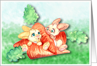 Cute Bunnies with Giant Carrots- Card
