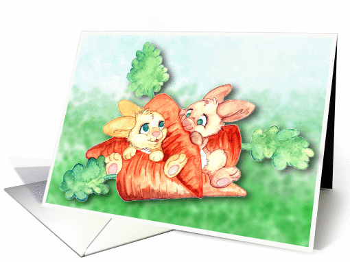 Cute Bunnies with Carrots- General Birthday card (390926)