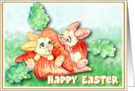Bunnies with Giant Carrots-Happy Easter Card