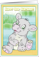 Cute Hippo Happy 2nd Birthday card