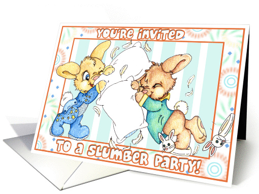 Slumber Party Invite- Bunny Pillowfight card (431892)