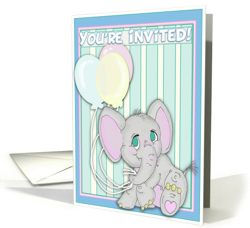 You're Invited Birthday Party -Elephant and Balloons card (442952)
