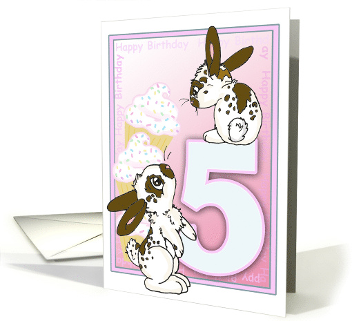 Happy 5th Birthday with Bunnies and Pink Cupcakes card (452202)