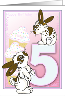 Happy 5th Birthday with Bunnies and Pink Cupcakes card