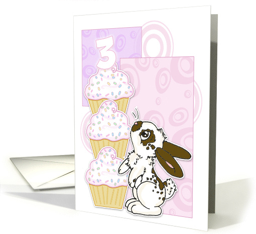 Happy 3rd Birthday with Bunnies and Pink Cupcakes card (452204)